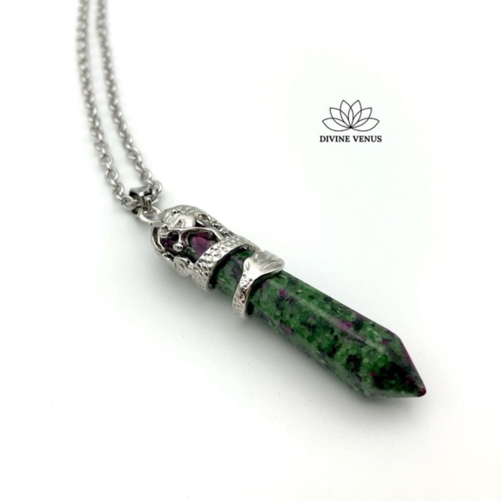 Ruby Zoisite Necklace | Stainless Steel Chain